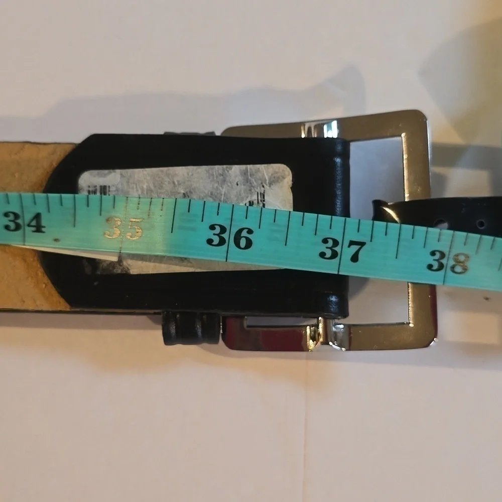 Mens Black leather Government Belt Silver Buckle Sz.L/XL